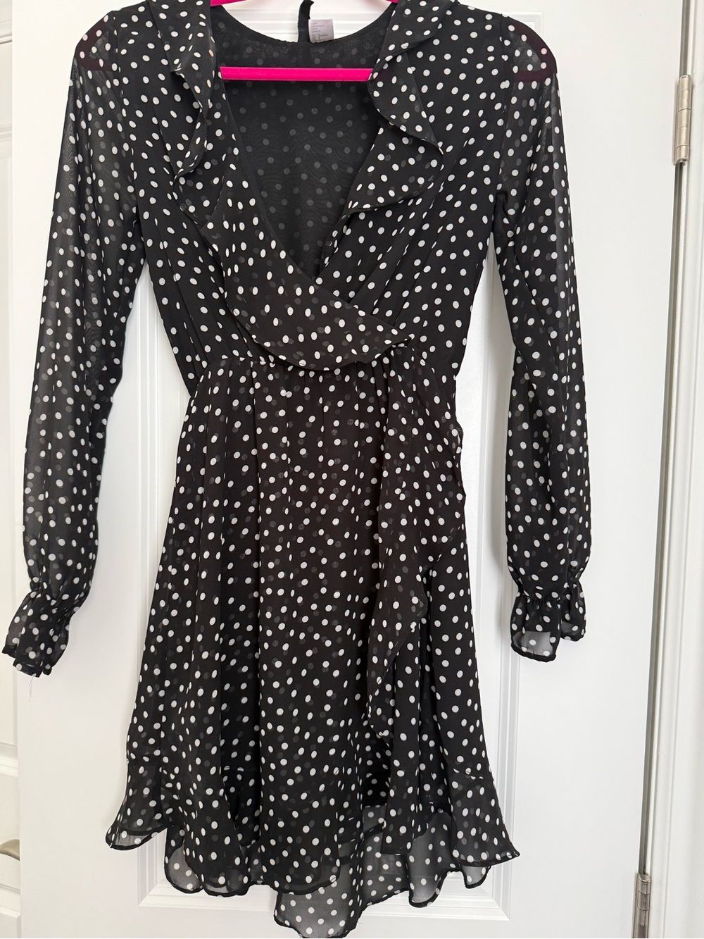 Divided Black & White Polka Dot Long Sleeve Wrap Dress